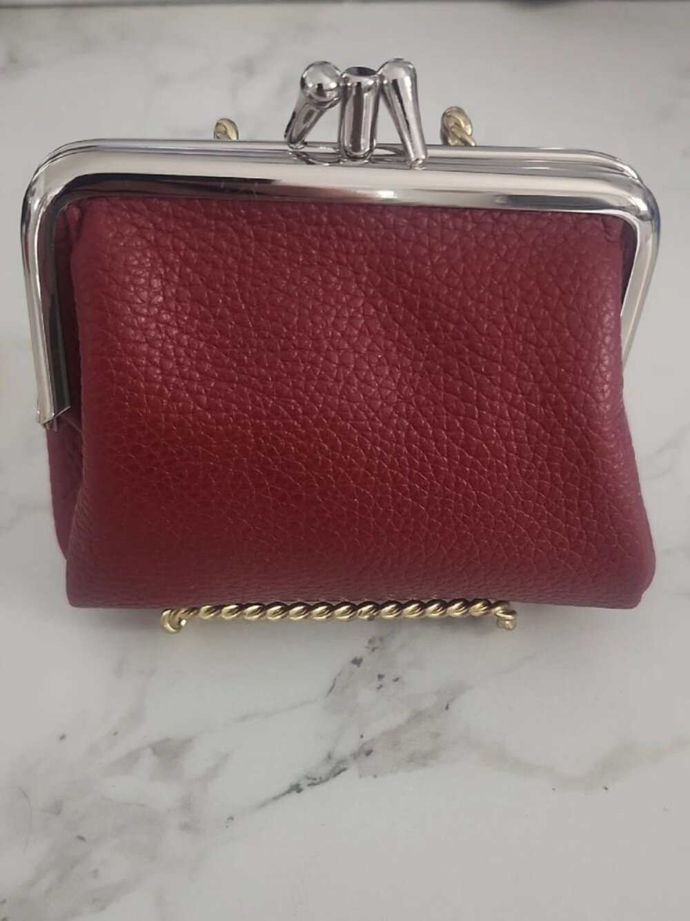 Classic Women's Double Kisslock Purse Wallet - Deep Wine Red - NWOT